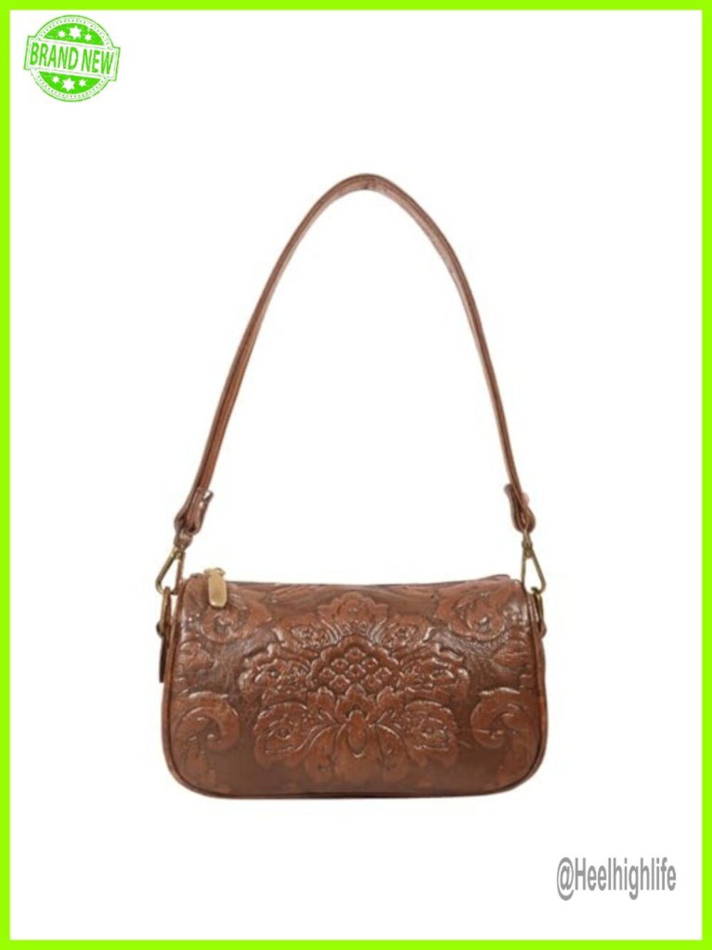 Women Vintage Floral Embossed Crossbody Bag Wide Strap Shoulder Purse